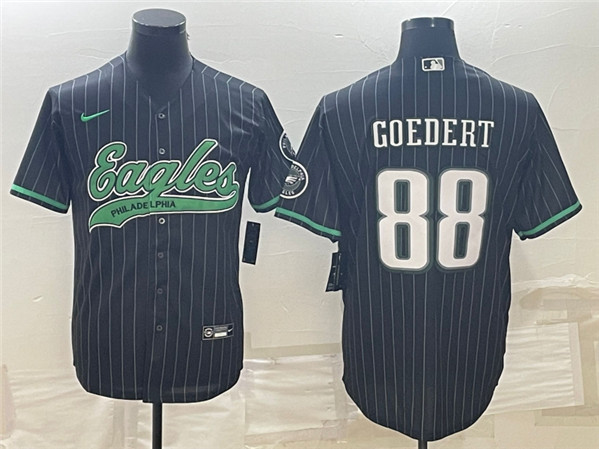 Men's Philadelphia Eagles #88 Dallas Goedert Black With Patch Cool Base Stitched Baseball Jersey